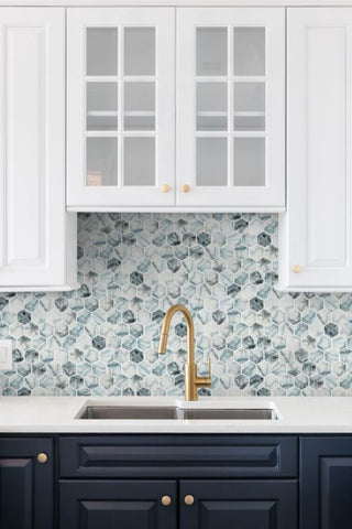 Aquatic Azul Hexagon Glass Mosaic Tile