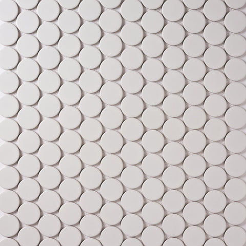 Simple White Large Penny Round Ceramic Mosaic Tile