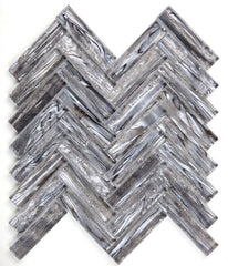 Silver Shell Glass Herringbone Mosaic